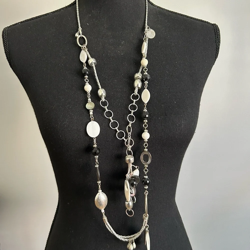 White House Black Market Elegant Silver and Black Multi-Layer Necklace